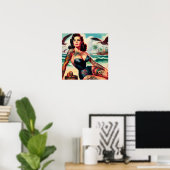 Pin-up voor getatoeëerd strand poster (Thuiskantoor)