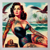 Pin-up voor getatoeëerd strand poster (Voorkant)