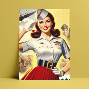 Pin-up voor militaire retromodus briefkaart