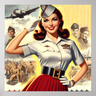 Pin-up voor militaire retromodus poster