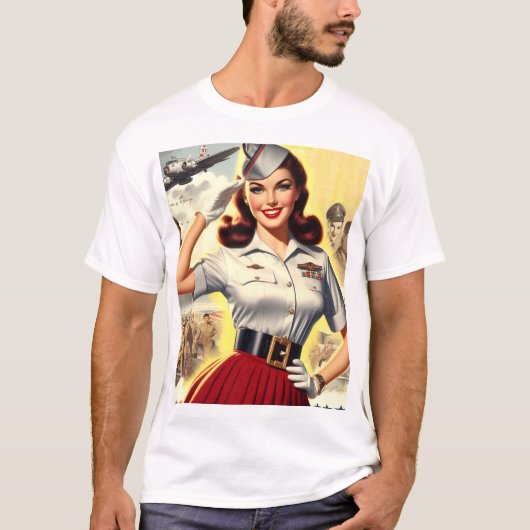 Pin-up voor militaire retromodus t-shirt (Voorkant)