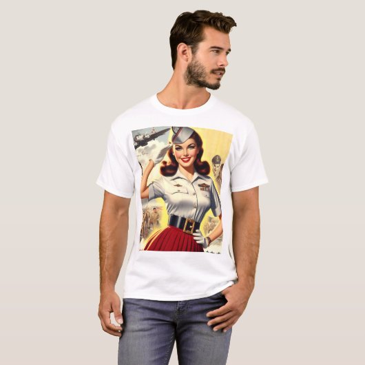 Pin-up voor militaire retromodus t-shirt (Voorkant volledig)