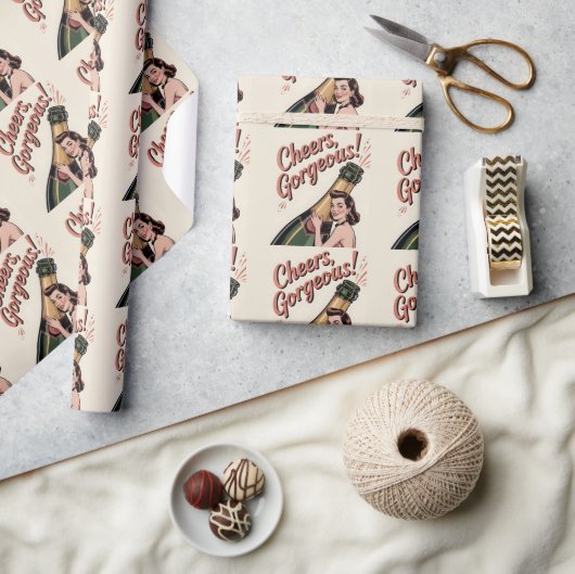 Pin-Up Vrouw en "Proost, Schat!" Tekst Cadeaupapier (Crafts)