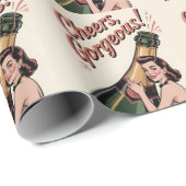 Pin-Up Vrouw en "Proost, Schat!" Tekst Cadeaupapier (Rol Hoek)