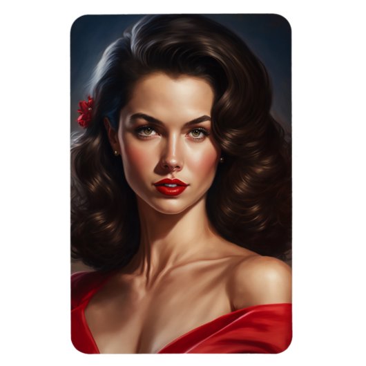 Pin-up vrouw in Red Dress. Magneet (Verticaal)