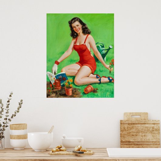 Pin-Up Vrouwen in de Tuin Poster (Keuken)