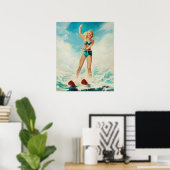 Pin-Up Water Skiën Kunst Poster (Thuiskantoor)