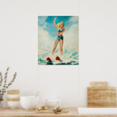 Pin-Up Water Skiën Kunst Poster (Keuken)