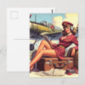  Pin-upillustratie van het vliegtuig Briefkaart (Voorkant / Achterkant)