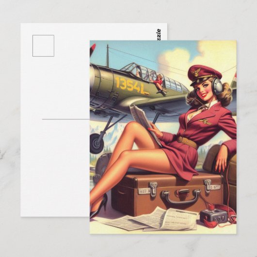 Pin-upillustratie van het vliegtuig Briefkaart (Voorkant / Achterkant)