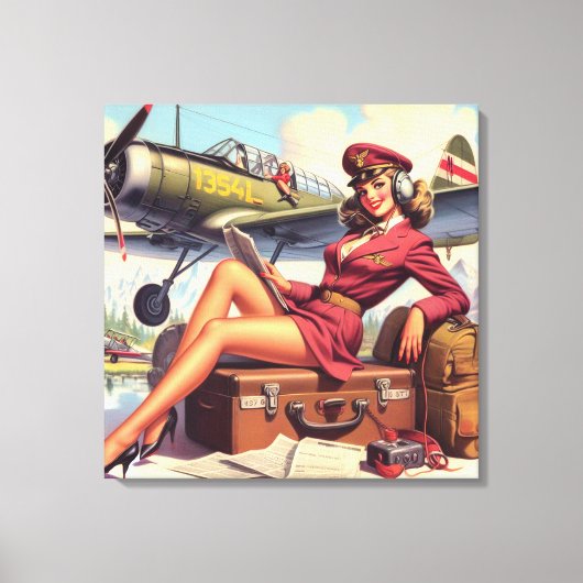 Pin-upillustratie van het vliegtuig Canvas Afdruk (Voorkant)