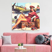 Pin-upillustratie van het vliegtuig Canvas Afdruk (Insitu (Woonkamer))