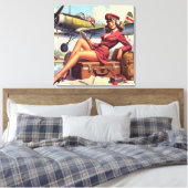 Pin-upillustratie van het vliegtuig Canvas Afdruk (Insitu (Slaapkamer))