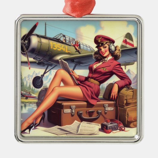  Pin-upillustratie van het vliegtuig Metalen Ornament (Voorkant)