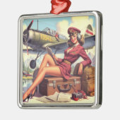  Pin-upillustratie van het vliegtuig Metalen Ornament (Links)