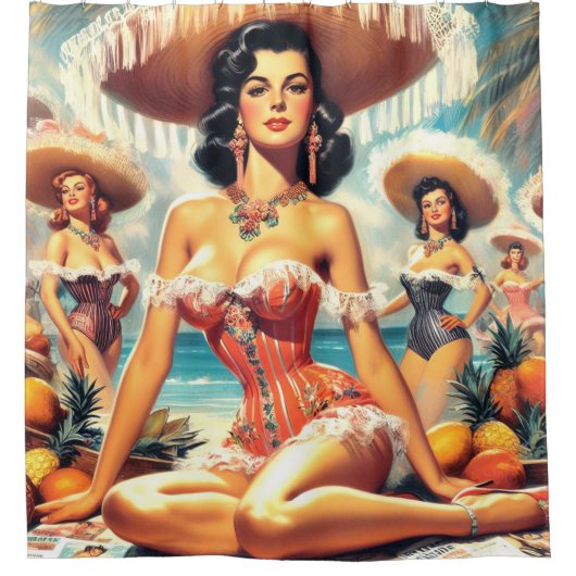 pin-ups schilderen douchegordijn (Voorkant)