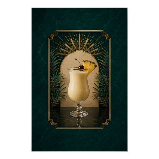 Piña Colada Art Deco Poster | Bar Kunst (Voorkant)
