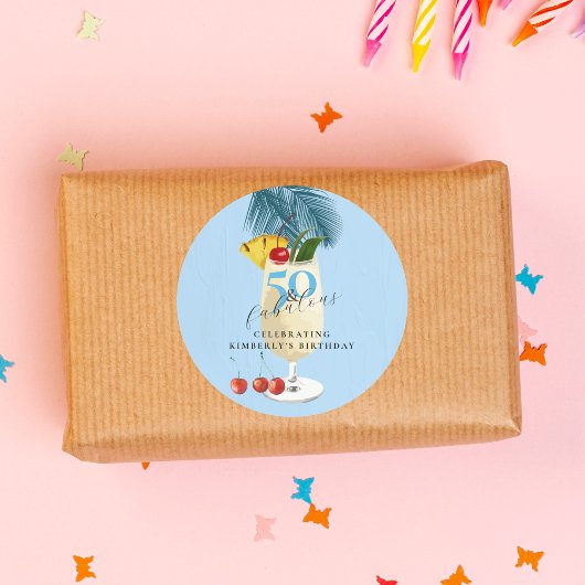 Pina Colada Cherry Cocktail 50ste Verjaardagsfeest Ronde Sticker