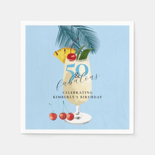 Pina Colada Cherry Cocktail 50ste Verjaardagsfeest Servet (Voorkant)