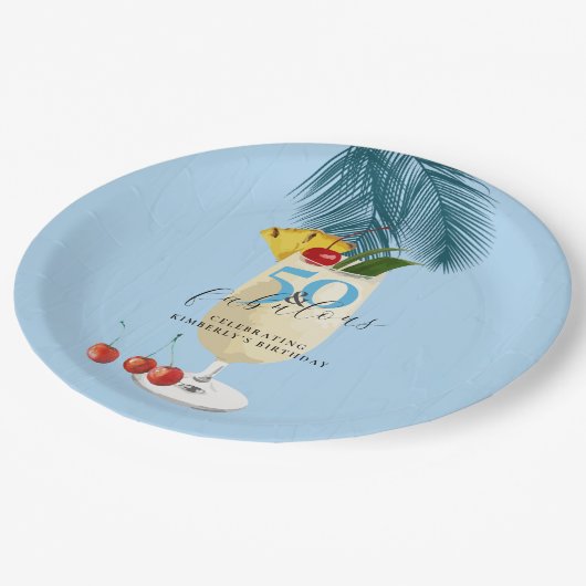 Pina Colada Cocktail Blue 50ste Verjaardagsfeest Papieren Bordje (Gekanteld)