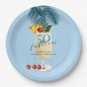 Pina Colada Cocktail Blue 50ste Verjaardagsfeest Papieren Bordje (Voorkant)