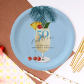 Pina Colada Cocktail Blue 50ste Verjaardagsfeest Papieren Bordje