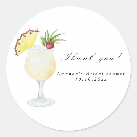Pina Colada Cocktail Bridal Shower Ronde Sticker (Voorkant)