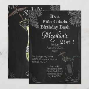 Piña Colada Cocktail  Chalk 21st Birthday Kaart