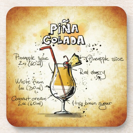 Pina Colada Cocktail Recipe Bier Onderzetter (Voorkant)