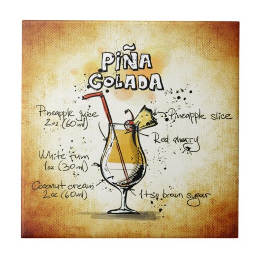 Pina Colada Cocktail Recipe Tegeltje (Voorkant)