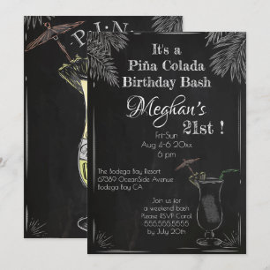 Piña Colada Cocktail Vintage Krijt 21e Verjaardag Kaart