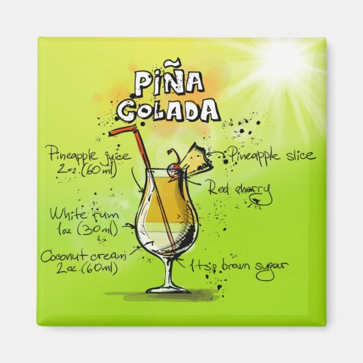 Pina Colada Cocktails Recept Magneet (Voorkant)