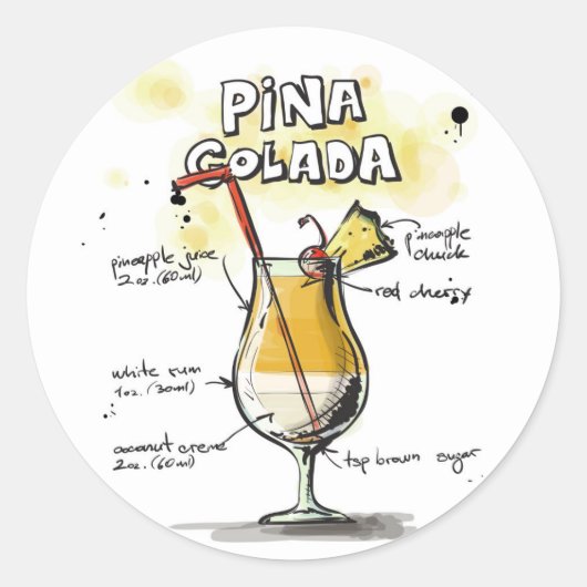 Pina Colada Drink Recipe Design Ronde Sticker (Voorkant)