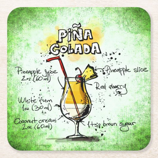 Pina Colada Drink Recipe Kartonnen Onderzetters (Voorkant)