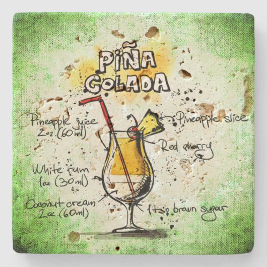Pina Colada Drink Recipe Stenen Onderzetter (Voorkant)