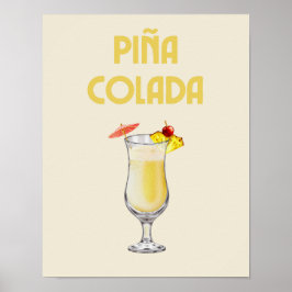 Pina Colada Gele Retro Cocktail Poster