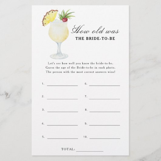 Pina Colada - How old was the bride to be game (Voorkant)