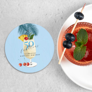 Pina Colada Kers Cocktail 50ste Verjaardagsfeestje Ronde Kartonnen Onderzetter