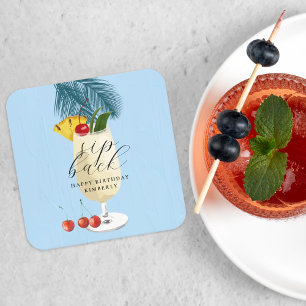Pina Colada Kers Cocktail Verjaardagsfeestje Kartonnen Onderzetters