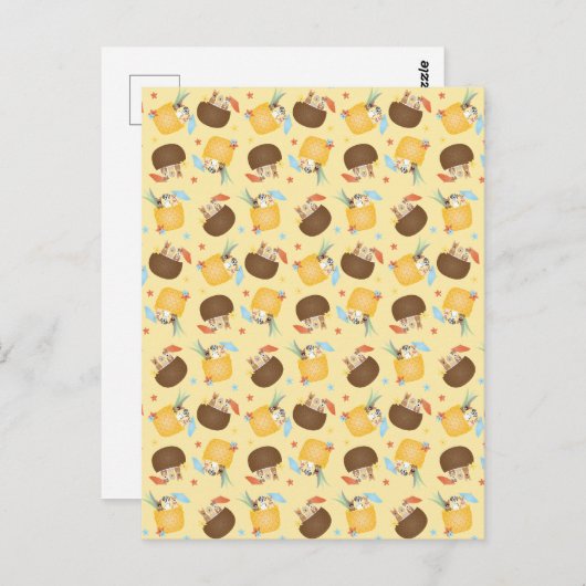 Pina Colada Pineapple Coconut Dogs Pattern Briefkaart (Voorkant / Achterkant)