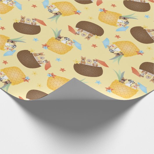 Pina Colada Pineapple Coconut Dogs Pattern Cadeaupapier (Hoek)