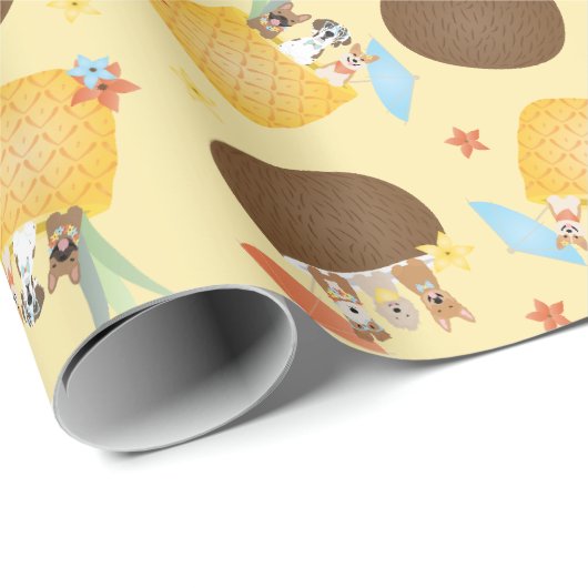 Pina Colada Pineapple Coconut Dogs Pattern Cadeaupapier (Rol Hoek)