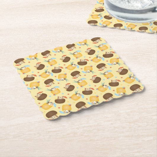 Pina Colada Pineapple Coconut Dogs Pattern Kartonnen Onderzetters (Gebogen)