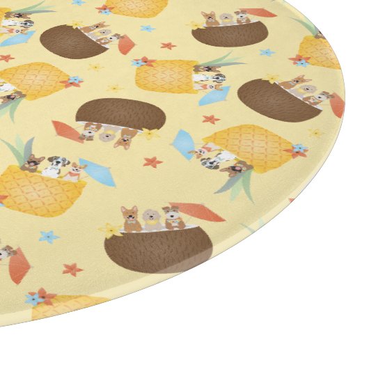 Pina Colada Pineapple Coconut Dogs Pattern Snijplank (Hoek)