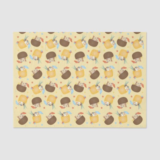 Pina Colada Pineapple Coconut Dogs Pattern Tissuepapier (Voorkant)