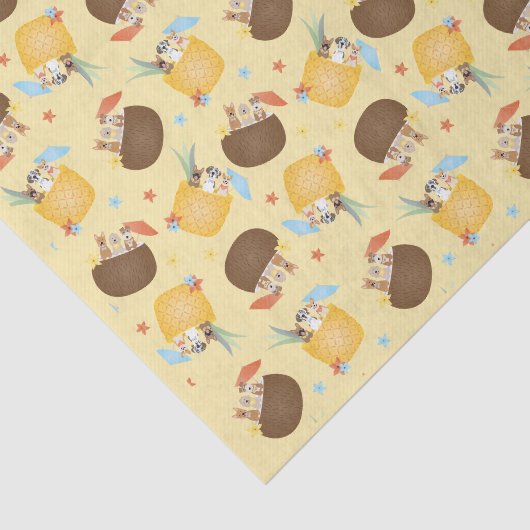 Pina Colada Pineapple Coconut Dogs Pattern Tissuepapier (Detail)
