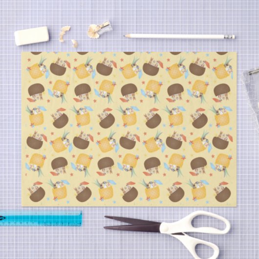 Pina Colada Pineapple Coconut Dogs Pattern Tissuepapier (Craft)