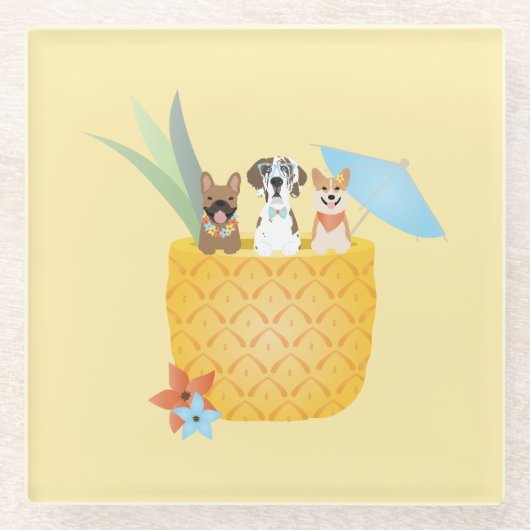 Pina Colada Pineapple Dogs Glazen Onderzetter (Voorkant)
