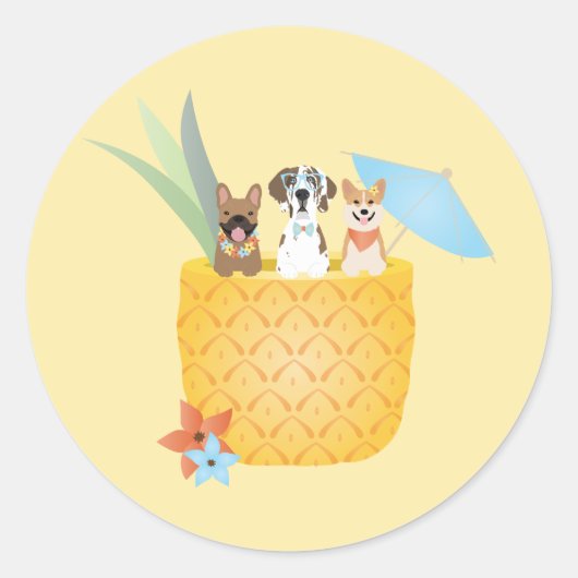 Pina Colada Pineapple Dogs Ronde Sticker (Voorkant)