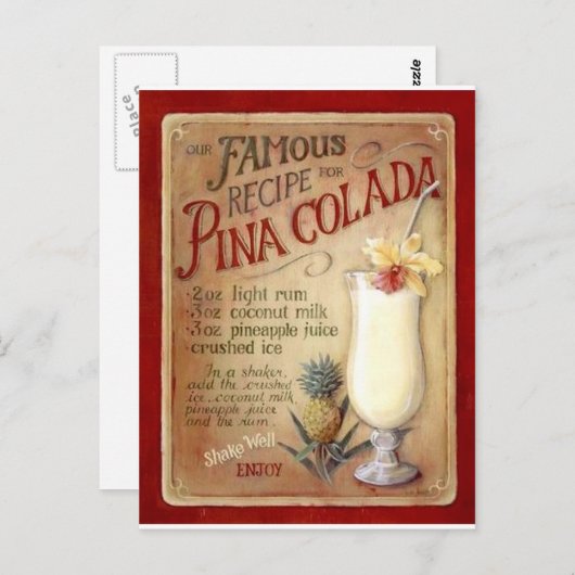 Pina colada recept briefkaart (Voorkant / Achterkant)
